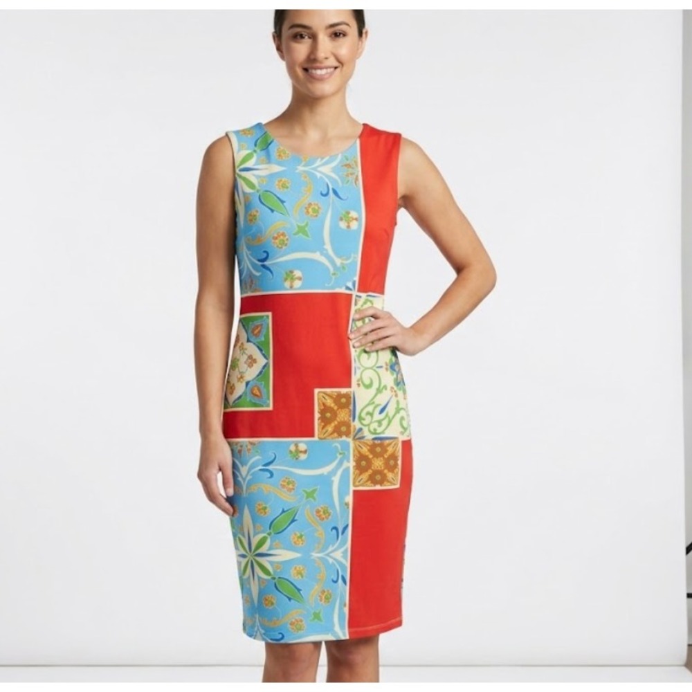 J. McLaughlin Sleeveless Colorblock Dress Sz Medium Red/Blue Nylon Blend B